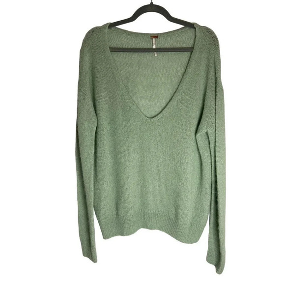 Free People Gossamer Sweater V Neck Alpaca Wool Mint Blue Green-sz XS - Picture 3 of 11